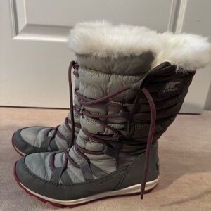 Sorel Whitney Gray Pink and White Winter Snow Waterproof Boots